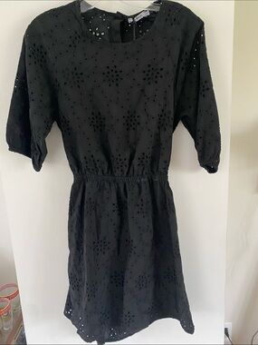 MY DREAM Black Eyelet Summer Dress OPEN BACK button back partially lined